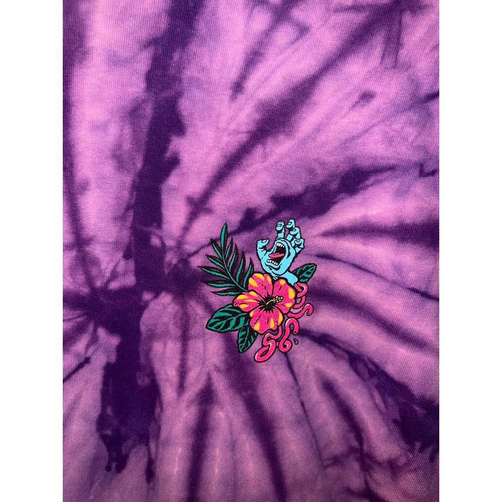Santa Cruz Purple Tie Dye Screaming Hand Flower Skateboard T-Shirt Small - Picture 4 of 5